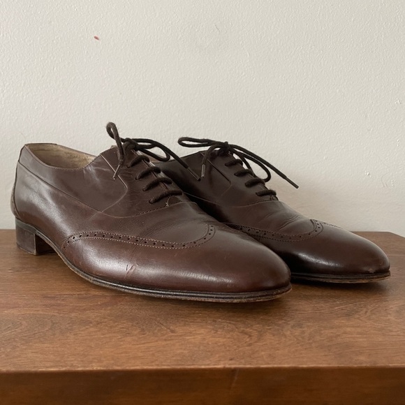 Vintage Brass Boot Brown Leather Wingtip Oxfords Made in Italy 8 - Picture 5 of 16